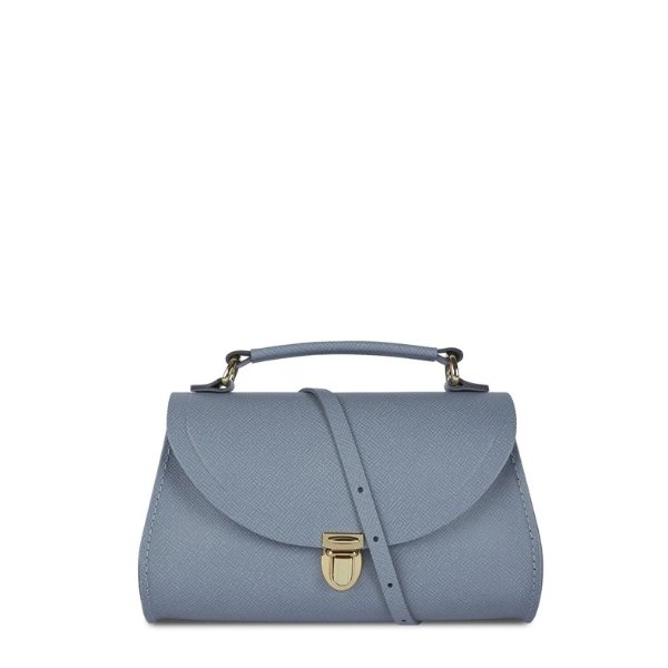 Mini Poppy Bag in Leather - French Grey Saffiano
