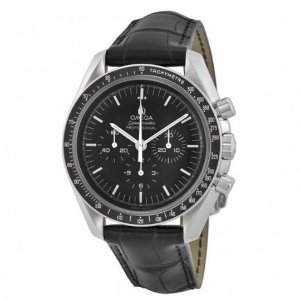 OMEGA Speedmaster Chronograph Black Dial Black Leather Men's Watch