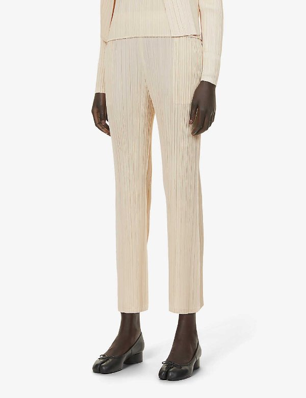 Pleated straight-leg high-rise woven trousers