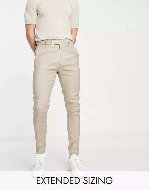linen mix super skinny smart trousers in stone