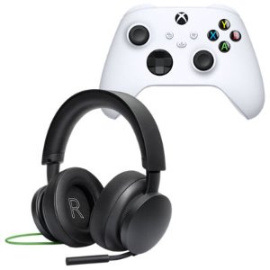 Microsoft Xbox Stereo Headset and Robot White Wireless Controller Bundle