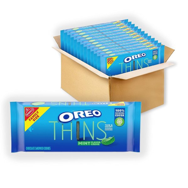 OREO Thins Mint Flavored Creme Chocolate Sandwich Cookies, Family Size, 12 - 13.1 oz Packs