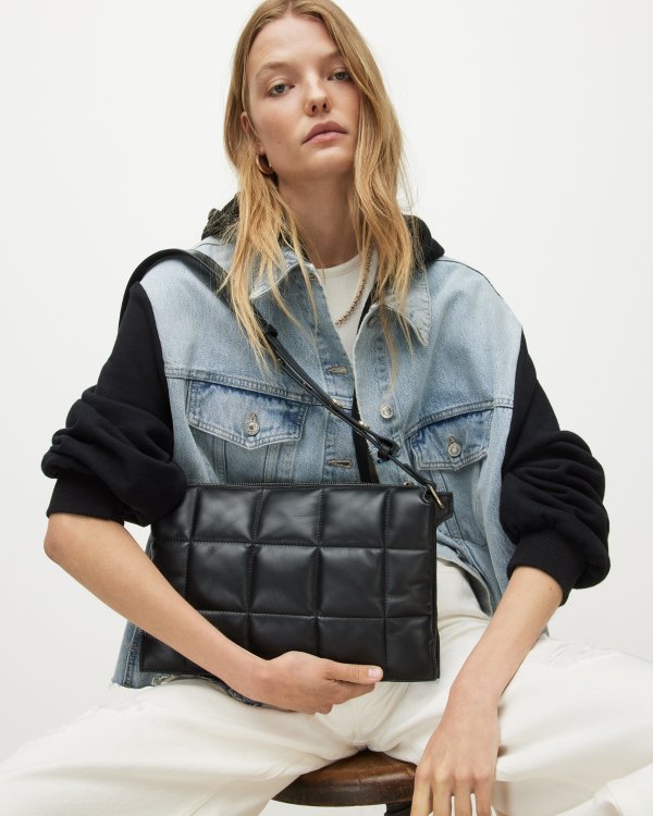 Sheringham Leather Quilted Shoulder Bag Black | ALLSAINTS US