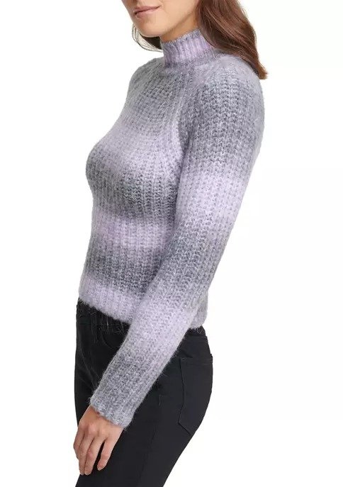 Space Dye Stripe Mock Neck Sweater