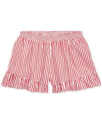 Big Girls Striped Ruffled Cotton Shorts