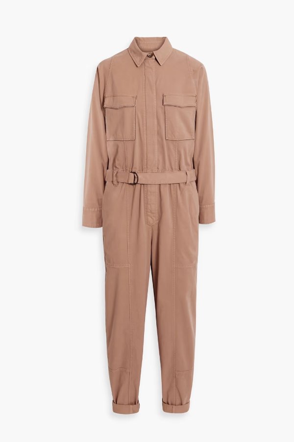 Bead-embellished cotton-blend twill jumpsuit
