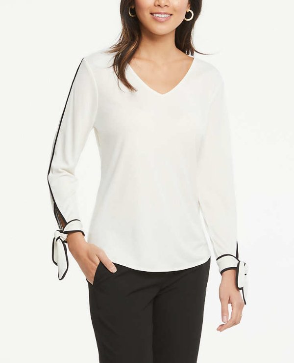 Piped Tie Sleeve Top