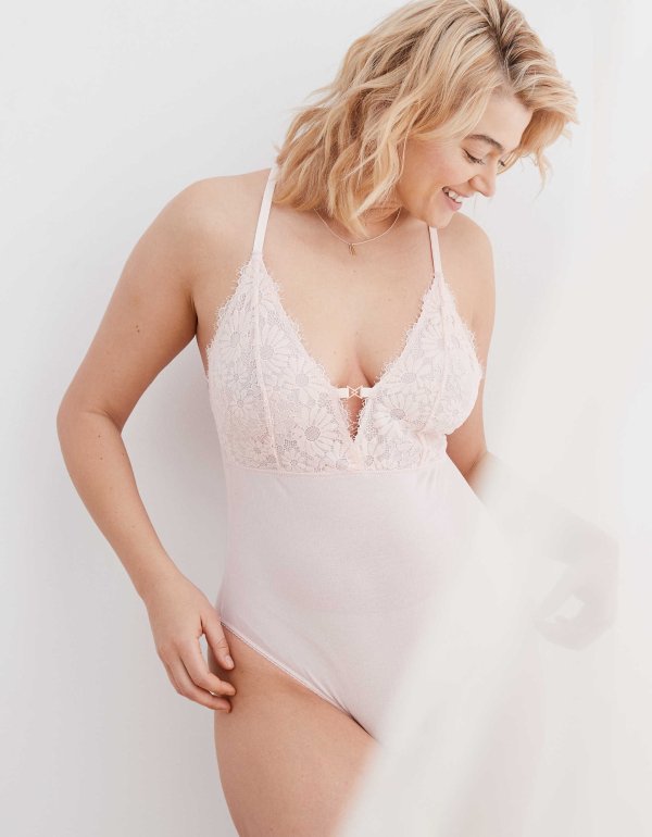 Aerie Happy Lace Ribbed Bodysuit