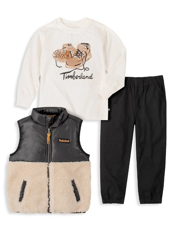 Little Boy's 3-Piece Set Sweater, Faux Fur Vest & Pants Set