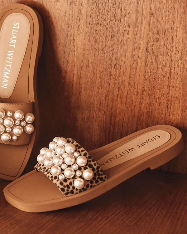 Goldie Pearly Cheetah-Printed Suede Flat Sandals