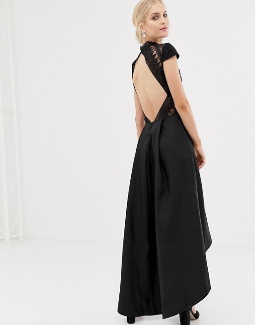 Chi Chi London high low midi dress with open back in black at asos.com