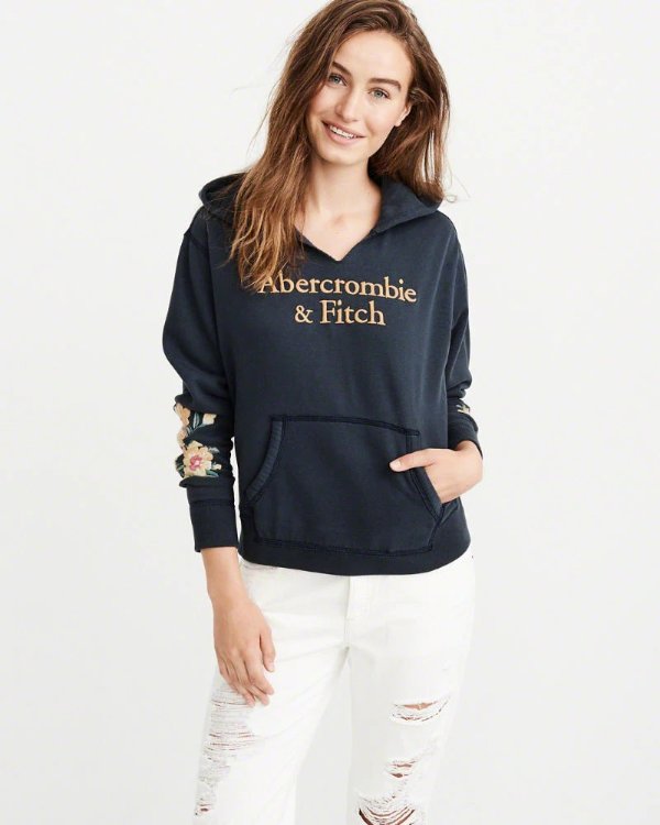 Womens Floral Embroidered Logo Hoodie | Womens | Abercrombie.com