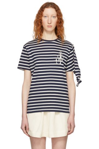 JW Anderson: Navy Breton Stripe Knot T-Shirt | SSENSE