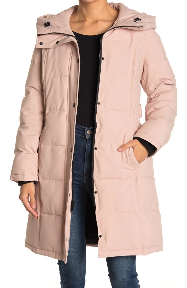 3/4 Belted Stretch Puff Jacket