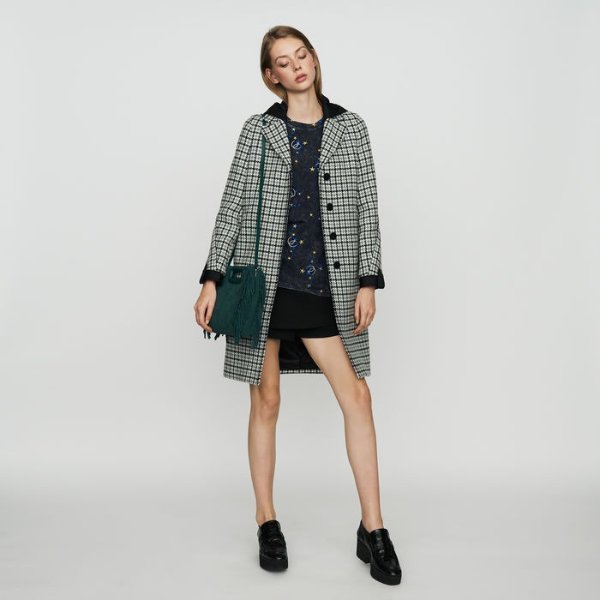 GLANI Straight fitted houndstooth print coat