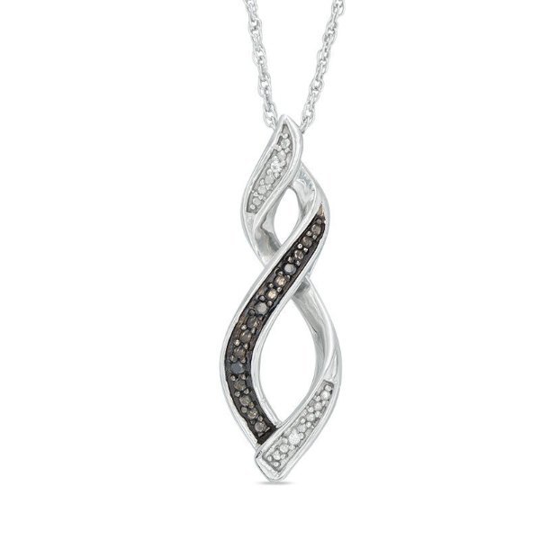 Enhanced Black and White Diamond Accent Twist Flame Pendant in Sterling Silver|Zales