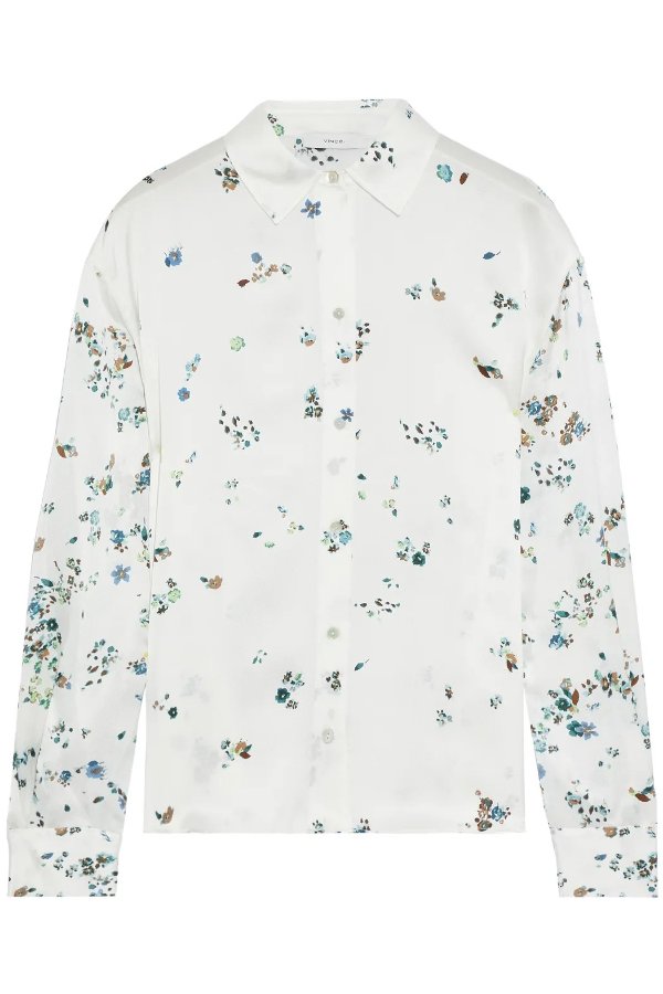 Floral-print hammered silk-satin shirt