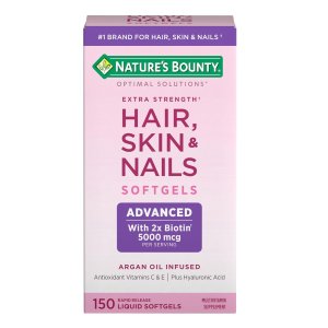 Nature's Bounty Advanced Hair, Skin & Nails, Argan-Infused Vitamin Supplement with Biotin and Hyaluronic Acid, 150 Rapid Release Softgels