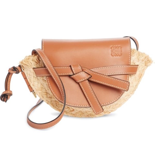 Gate Mini Leather & Raffia Crossbody Bag