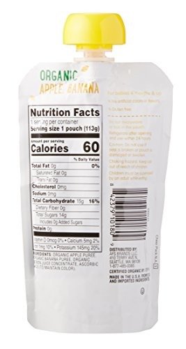 Amazon Brand - Mama Bear Organic Baby Food Pouch, Stage 2, Apple Banana, 4 Ounce Pouch (Pack of 12)