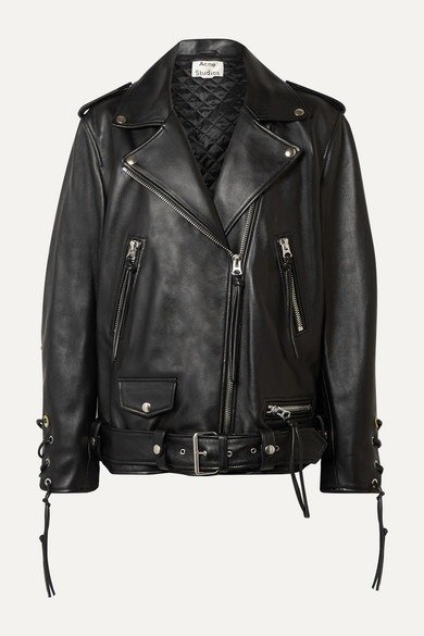 Lastrid oversized lace-up leather biker jacket