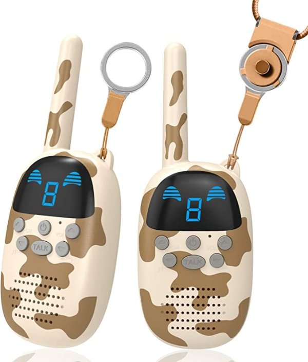 Walkie Talkies Kids Toys for Age 4-12 Boys and Girls, FRS Portable Children Walky Talky Birthday, Long Range 2 Way Radios for Outdoor Adventure Game, Camping, Camouflage Brown