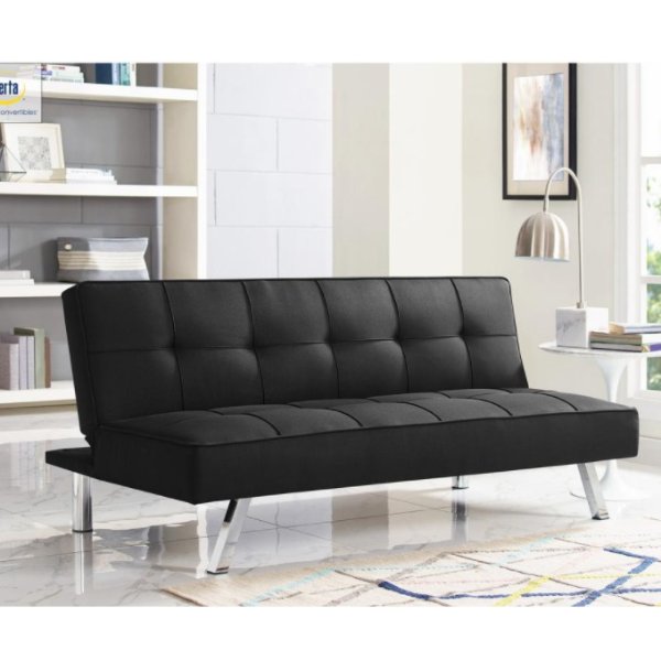 Calgiri 66.1 in. Black Fabric 3-Seater Armless Convertible Tuxedo Sofa
