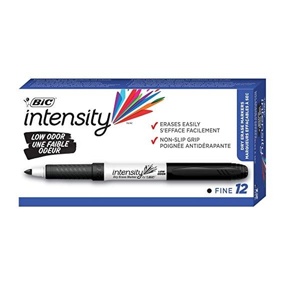 Intensity Low Odor Dry Erase Marker, Fine Point, Black, 12-Count (packaging may vary)