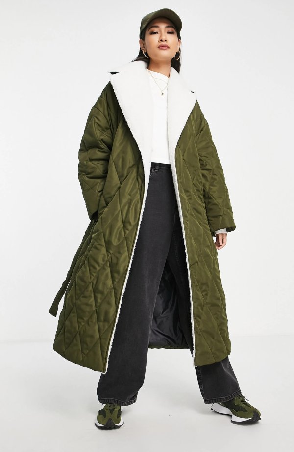 Quilted High Pile Fleece Trench Coat