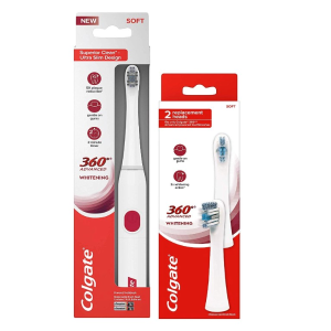 Colgate 360 Advanced Whitening Battery Powered Toothbrush with Replacement Heads