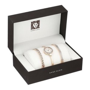 Anne Klein Women's AK/2046RGST Swarovski Crystal Accented Rose Gold-Tone Bangle Watch and Bracelet Set