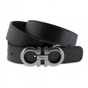 FERRAGAMO Salvatore Reversible Adjustable Leather Belt - Black/Hickory