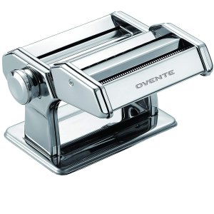 Ovente Stainless Steel Pasta Maker, Includes Hand Crank, Adjustable Countertop Clamp, and Double Pasta Cutter Attachment, 150mm, Vintage Style, 7-Position Dial, Polished Chrome (PA515S) @ Amazon