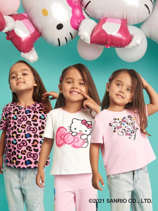 X Hello Kitty and Friends Toddler Girls 3 Pack Cartoon Graphic Tee