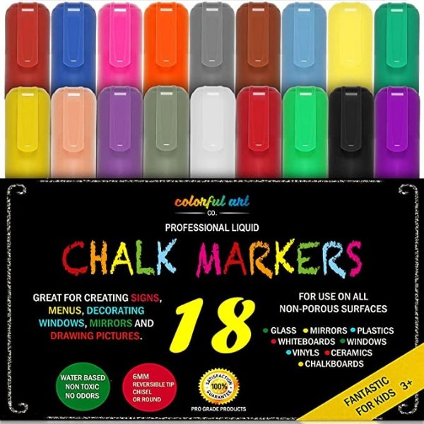 CHALK MARKERS & Pens - By Fantastic ChalkTastic MEGA 18 Pack BEST for Kids, Menu Board Bistro Boards - Glass & Window Erasable Marker Pen - Reversible 6mm Tip, Neon & Earth Colors, Gold & Silver