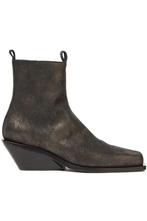 Metallic brushed-leather wedge ankle boots