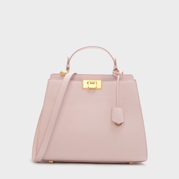 Pink Oversized Angular Push-Lock Handbag |CHARLES & KEITH