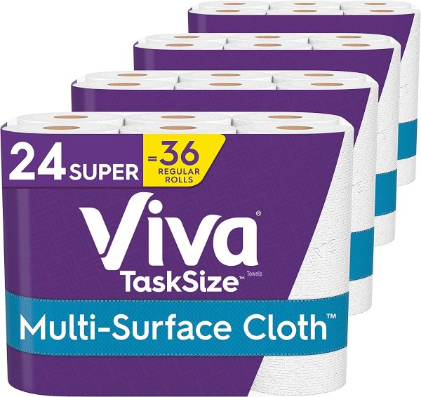 Multi-Surface Cloth Paper Towels, Task Size - 24 Super Rolls (4 Packs of 6 Rolls) = 36 Regular Rolls (81 Sheets Per Roll)