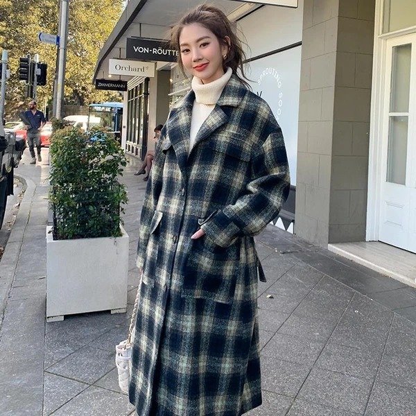 Navy and Yellow Plaid Patch Pocket Coat