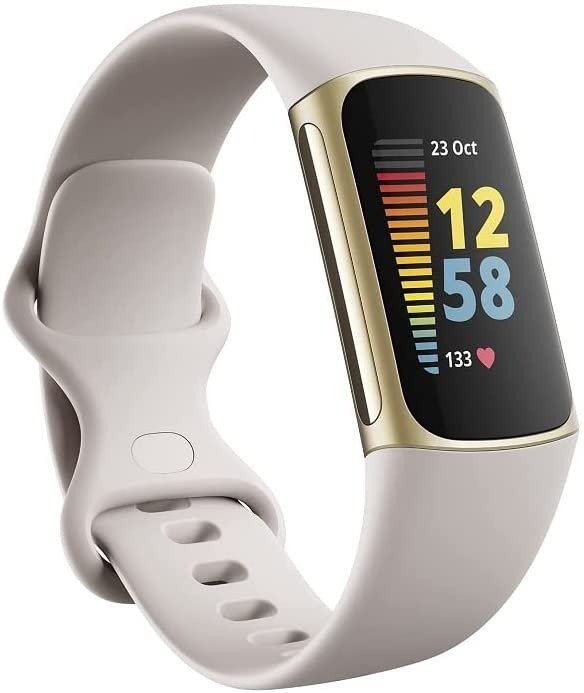 Charge 5 Advanced Fitness & Health Tracker with Built-in GPS, Stress Management Tools, Sleep Tracking, 24/7 Heart Rate and More, Lunar White/Soft Gold, One Size (S &L Bands Included)