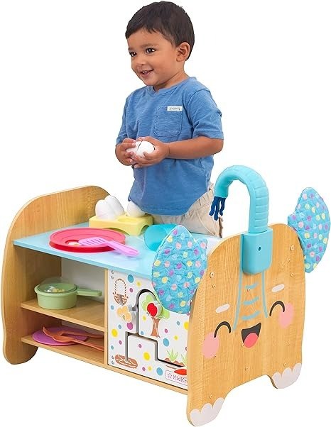 Foody Friends: Cooking Fun Elephant Wooden Toddler Activity Center and Play Kitchen with 23 Accessories