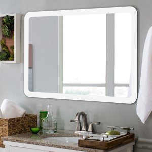 Costway LED Wall-mounted Mirror Bathroom Makeup Illuminated Rounded Arc Corner W/touch