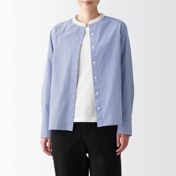 Women's Washed Broad Organic Cotton Stand Collar Shirt