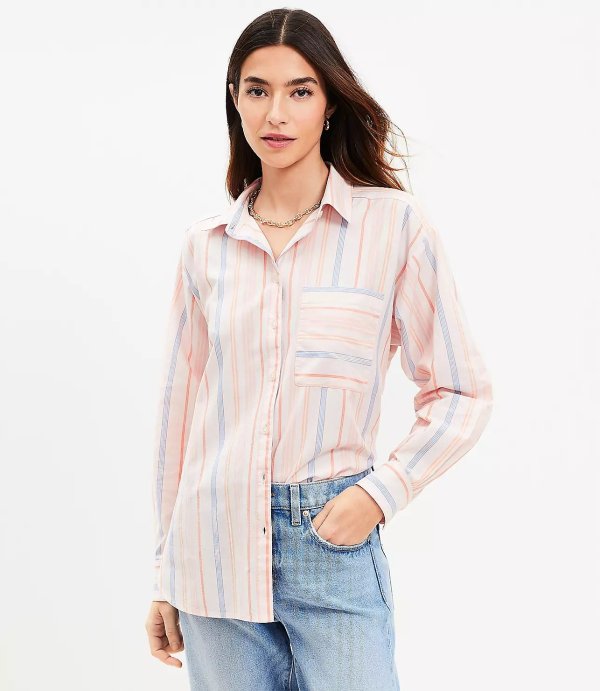 Striped Cotton Blend Oversized Shirt