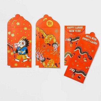 6ct Lunar New Year Youthful Red Envelopes with Gold Foil