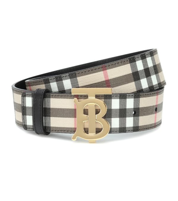 TB Check leather-trimmed belt