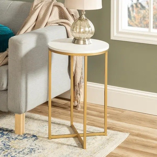 Middlebrook Helbling Round Side Table - Gold / White Faux Marble