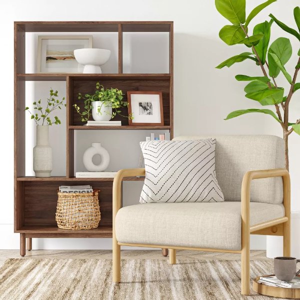 57" Johannson Mid-Century Modern 4 Shelf Display Bookcase Brown - Threshold™