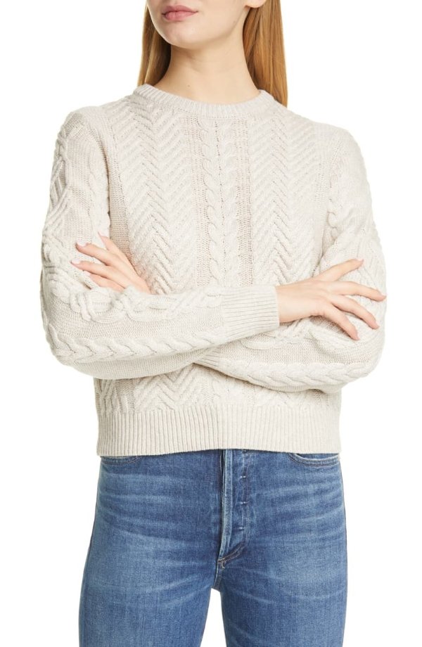 Cable Wool & Cashmere Crop Sweater