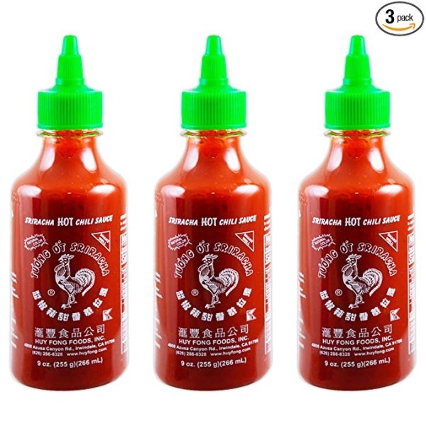Huy Fong Sriracha Hot Chili Sauce, 9 Ounce Bottle ,spice,chili,sriracha(3 Bottles)